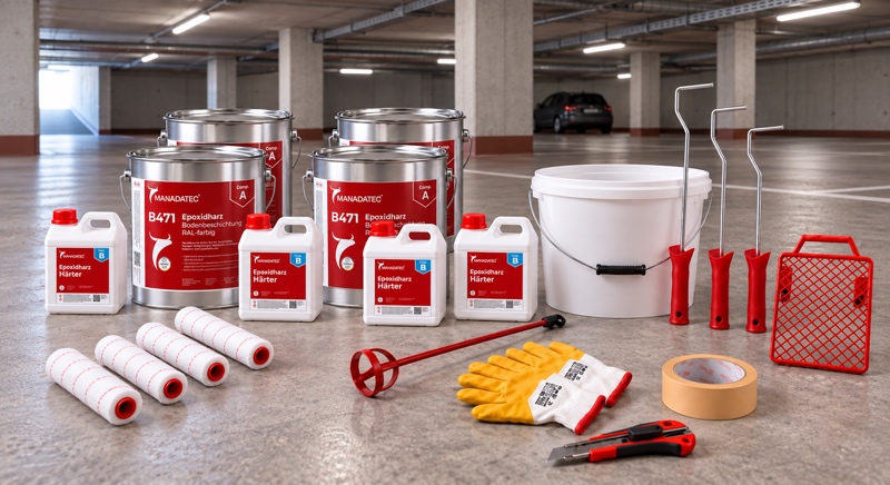 Komplett-Set für die Epoxidharz Bodenbeschichtung in Parkhaus und Tiefgarage